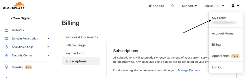 Cloudflare - Profile Dropdown